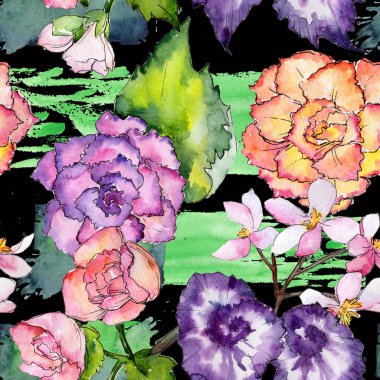 Kır çiçeği begonia çiçek deseni suluboya tarzında.