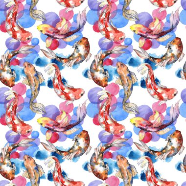 Egzotik süs balığı vahşi balık desen suluboya tarzında.