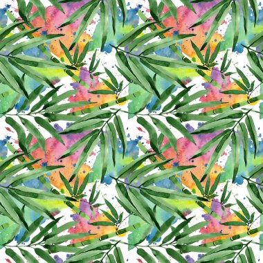 Tropikal yaprak bambu ağacı desen suluboya tarzında.