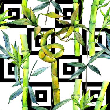 Tropikal bambu ağacı desen suluboya tarzında.