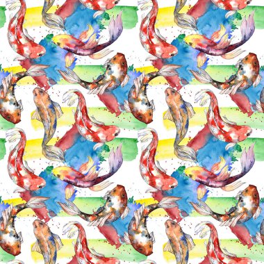 Egzotik süs balığı vahşi balık desen suluboya tarzında.