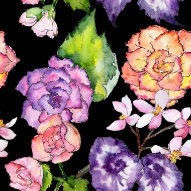 Kır çiçeği begonia çiçek deseni suluboya tarzında.