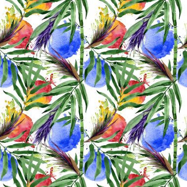 Tropikal yaprak bambu ağacı desen suluboya tarzında.