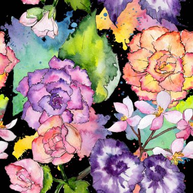 Kır çiçeği begonia çiçek deseni suluboya tarzında.
