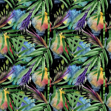 Tropikal yaprak bambu ağacı desen suluboya tarzında.