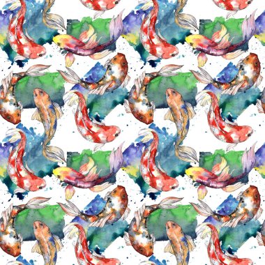 Egzotik süs balığı vahşi balık desen suluboya tarzında.