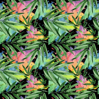 Tropikal yaprak bambu ağacı desen suluboya tarzında.