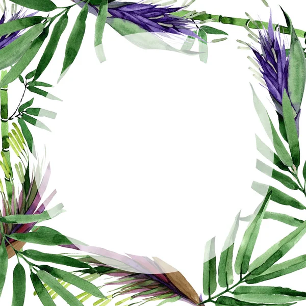 Tropical leaves bamboo tree frame in a watercolor style.