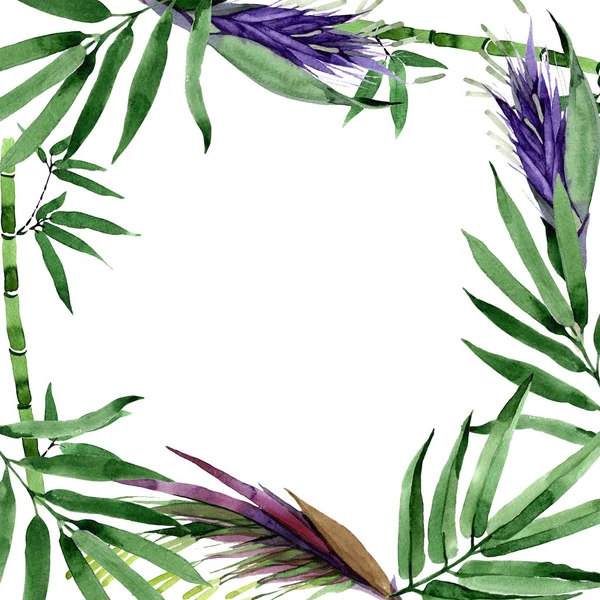 Tropical leaves bamboo tree frame in a watercolor style.