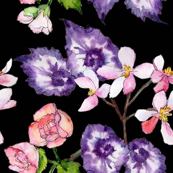 Wildflower begonia květinový vzor ve stylu akvarelu. — Stock fotografie
