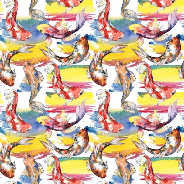 수채화 스타일에 이국적인 금붕어 야생 물고기 패턴. — 스톡 사진