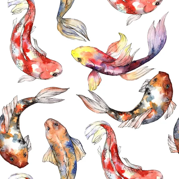 Esotici pesci rossi modello di pesce selvatico in stile acquerello . — Foto Stock