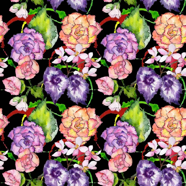 Motivo fiore begonia Wildflower in stile acquerello . — Foto Stock