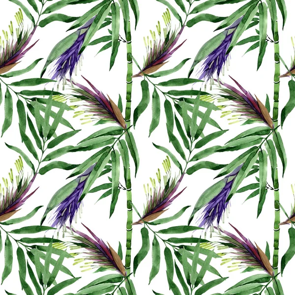 Tropical leaves bamboo tree pattern in a watercolor style.