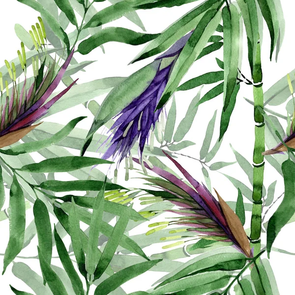 Tropical leaves bamboo tree pattern in a watercolor style.