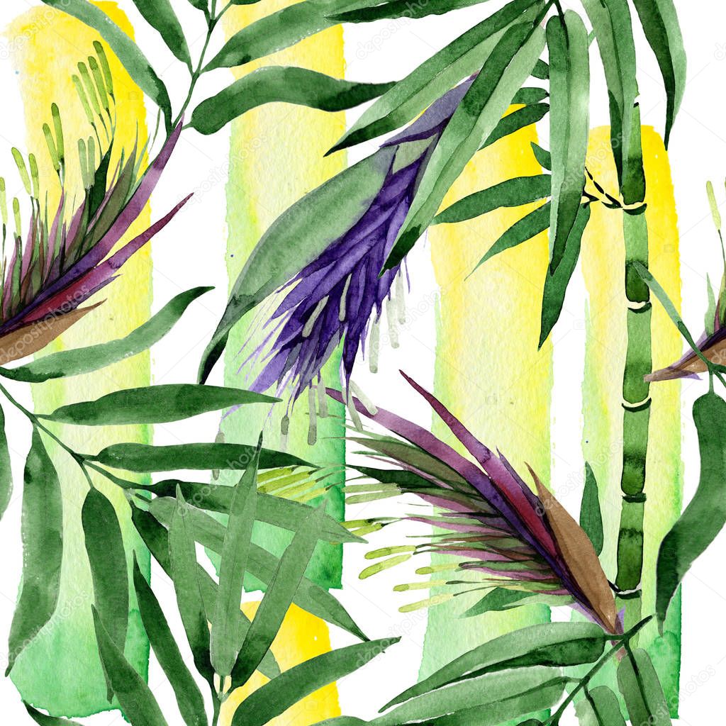 Tropical leaves bamboo tree pattern in a watercolor style.
