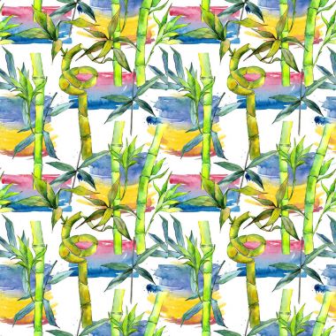 Tropikal bambu ağacı desen suluboya tarzında.