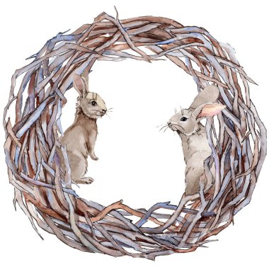 Orman dal dalları çelenk izole bir elle çizilmiş suluboya tarzında.