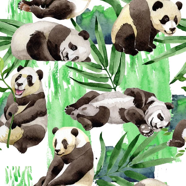 Тропическая смесь бамбукового дерева и панды в стиле акварели . — стоковое фото