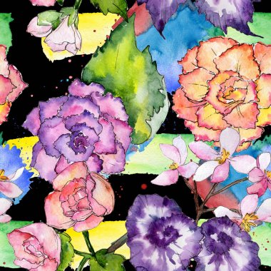 Kır çiçeği begonia çiçek deseni suluboya tarzında.