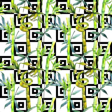 Tropikal bambu ağacı desen suluboya tarzında.