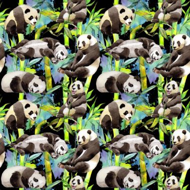 Tropikal bambu ağacı ve panda desen suluboya tarzında.