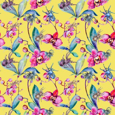 Egzotik tarantula vahşi böcek desen suluboya tarzında.