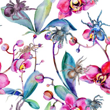 Egzotik tarantula vahşi böcek desen suluboya tarzında.