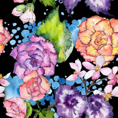 Kır çiçeği begonia çiçek deseni suluboya tarzında.