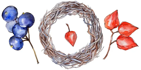 Forest twig branches wreath in a hand drawn watercolor style isolated. — Stock Photo, Image