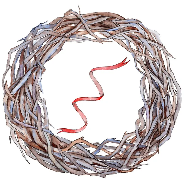 Forest twig branches wreath in a hand drawn watercolor style isolated. — Stock Photo, Image