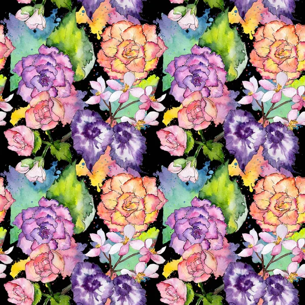 Wildflower begonia flower pattern in a watercolor style. — Stock Photo, Image