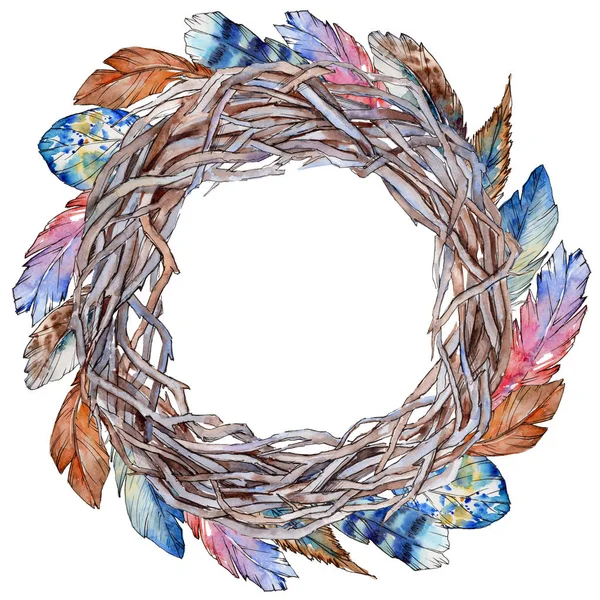 Forest twig branches wreath in a hand drawn watercolor style isolated. — Stock Photo, Image