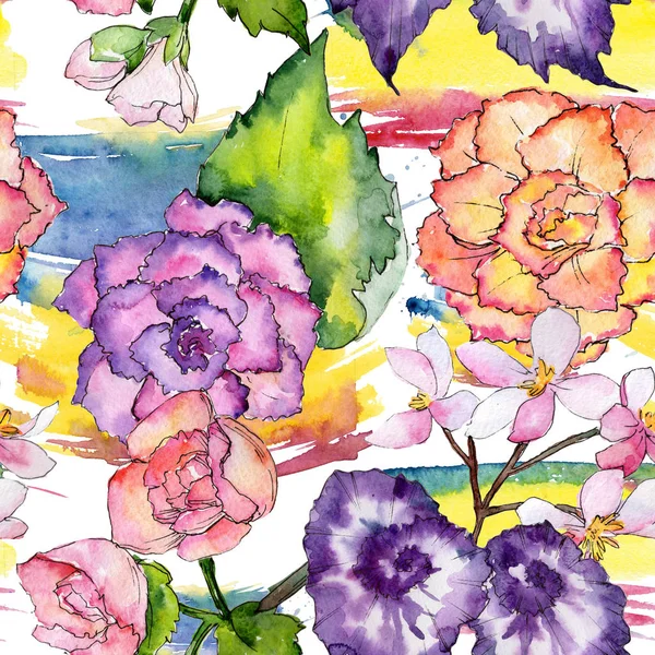 Wildflower begonia flower pattern in a watercolor style. — Stock Photo, Image