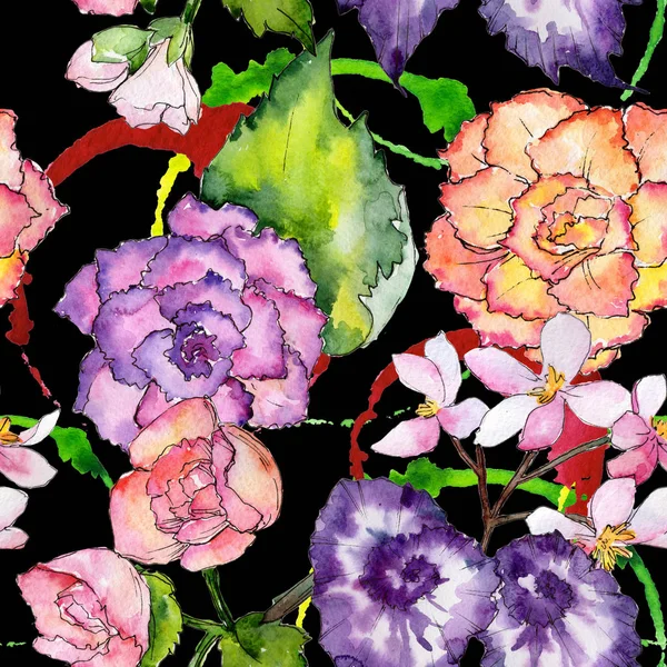 Wildflower begonia flower pattern in a watercolor style.