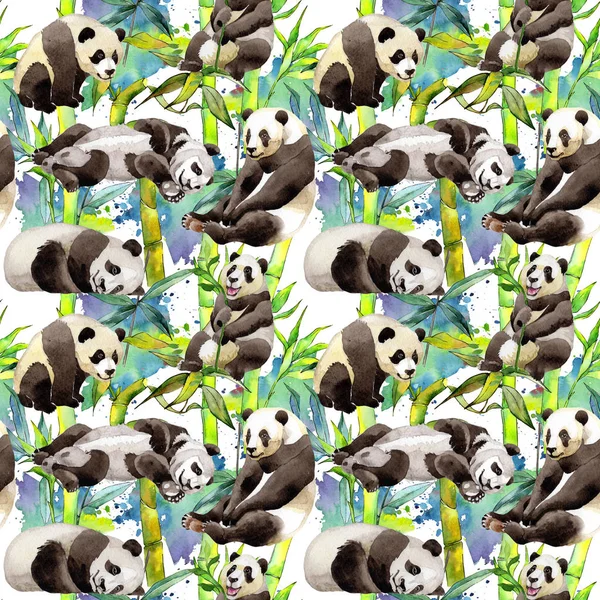 Árbol de bambú tropical y patrón de panda en un estilo de acuarela . —  Fotos de Stock