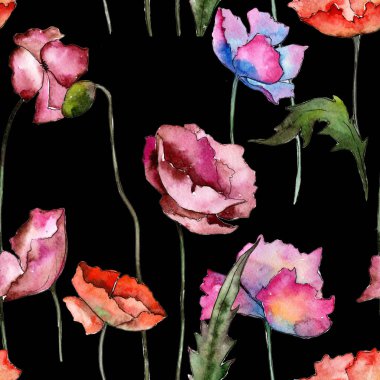 Kır çiçeği haşhaş çiçek deseni suluboya tarzında.