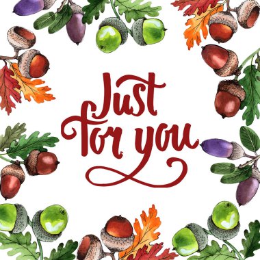 Orman meşe palamudu çerçeve bir el suluboya tarzı çizilmiş.