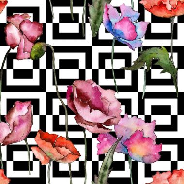 Kır çiçeği haşhaş çiçek deseni suluboya tarzında.