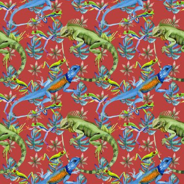 Egzotik iguana desen suluboya tarzında.