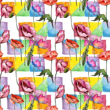 Kır çiçeği haşhaş çiçek deseni suluboya tarzında.