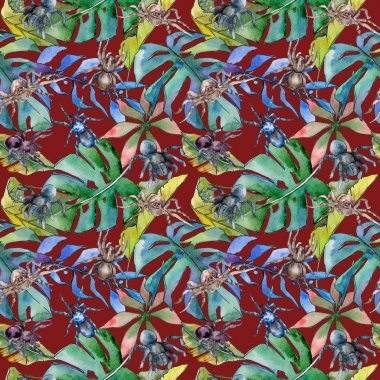 Egzotik tarantula vahşi böcek desen suluboya tarzında.