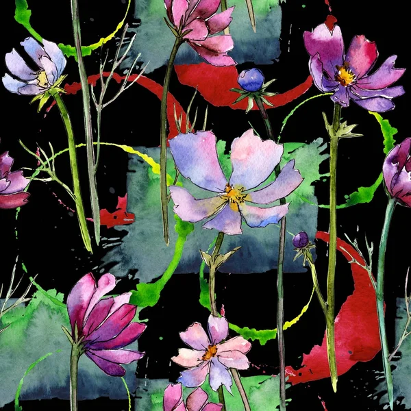 Wildblumen-Aster-Blumenmuster im Aquarell-Stil. — Stockfoto