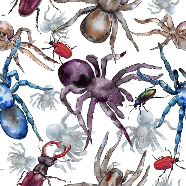 Egzotikus tarantula vadon élő rovarok minta akvarell stílusú. — Stock Fotó