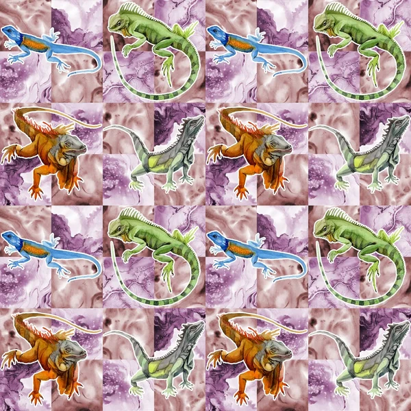 Exotic iguana pattern in a watercolor style. — Stock Photo, Image