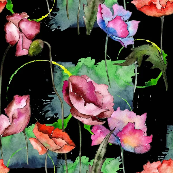 Motif de fleur de pavot de fleur sauvage dans un style aquarelle . — Photo
