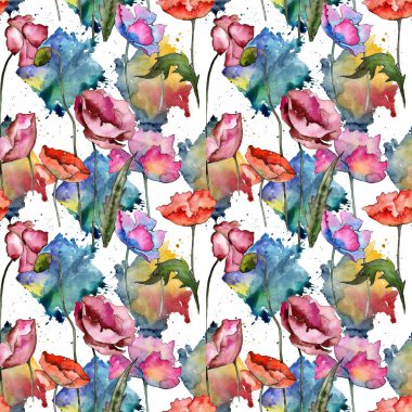 Kır çiçeği haşhaş çiçek deseni suluboya tarzında.