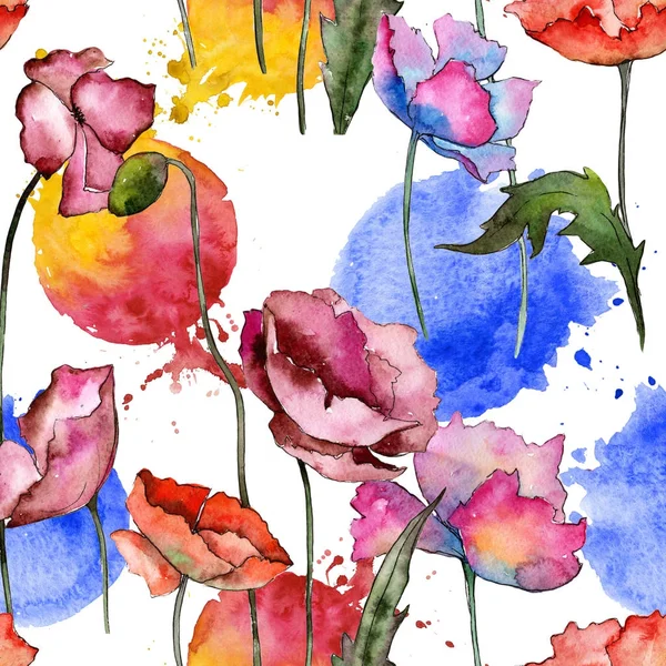 Motif de fleur de pavot de fleur sauvage dans un style aquarelle . — Photo