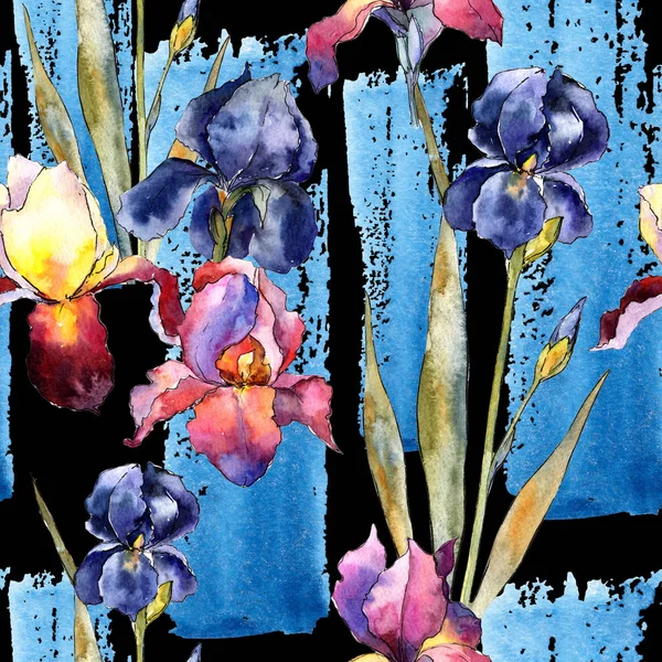 Padrão de flor de íris colorido Wildflower em um estilo aquarela . — Fotografia de Stock