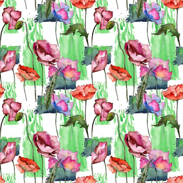 Motif de fleur de pavot de fleur sauvage dans un style aquarelle . — Photo